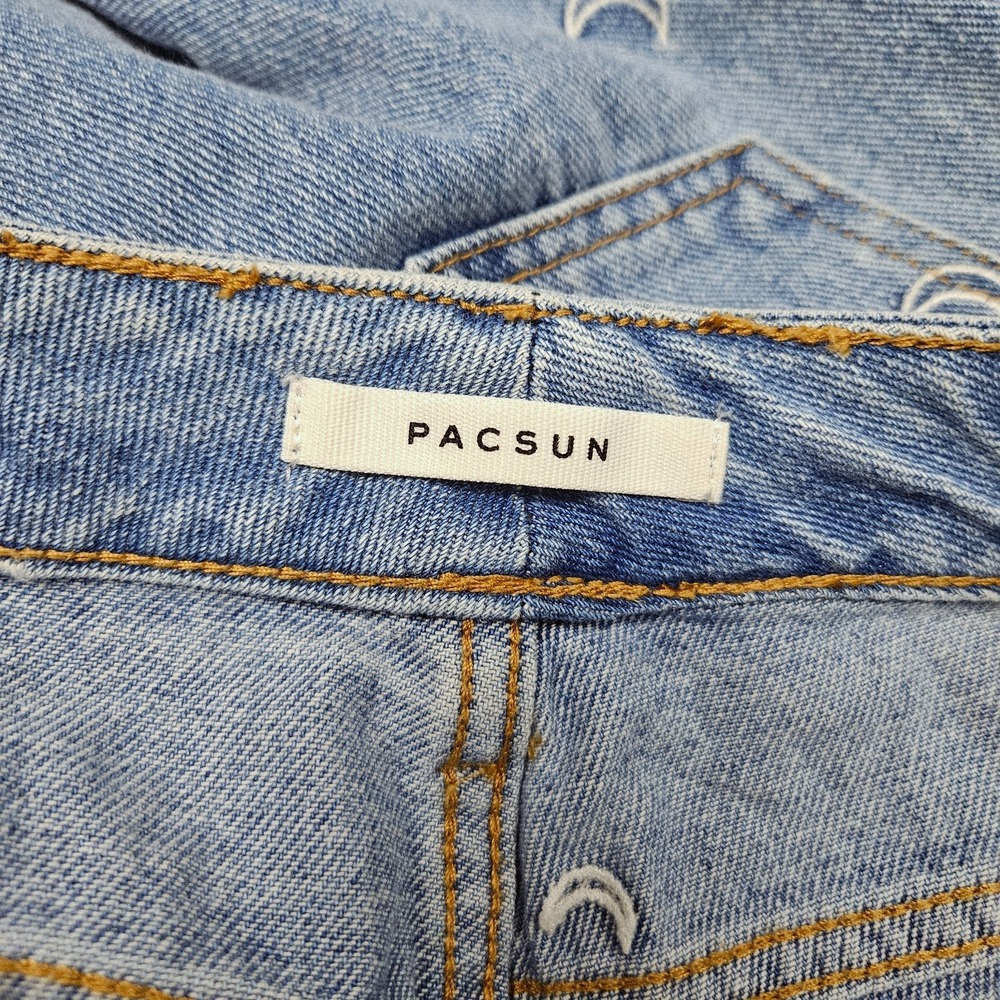 Y2K PacSun Crescent Moon AOP Jeans Sz 26 (fits 28x28) Light Wash Mom Fit Denim - Picture 2 of 9
